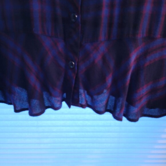 CAbi 3431 Check Shirt Plaid Peplum Long Sleeve Blue Black Size Medium - Picture 3 of 3